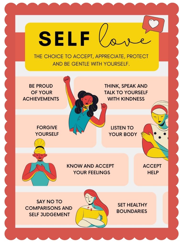 Self love journey poster with soft pastel background and motivational quote