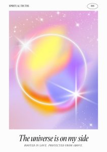 spiritual truths poster showing dreamy aura manifestation design with pink and purple spiritual energy