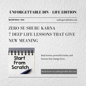 Start from zero newspaper-style feature image with headline "Zero Se Shuru Karna" showing a person standing on a hill at sunrise, representing life lessons and new beginnings.