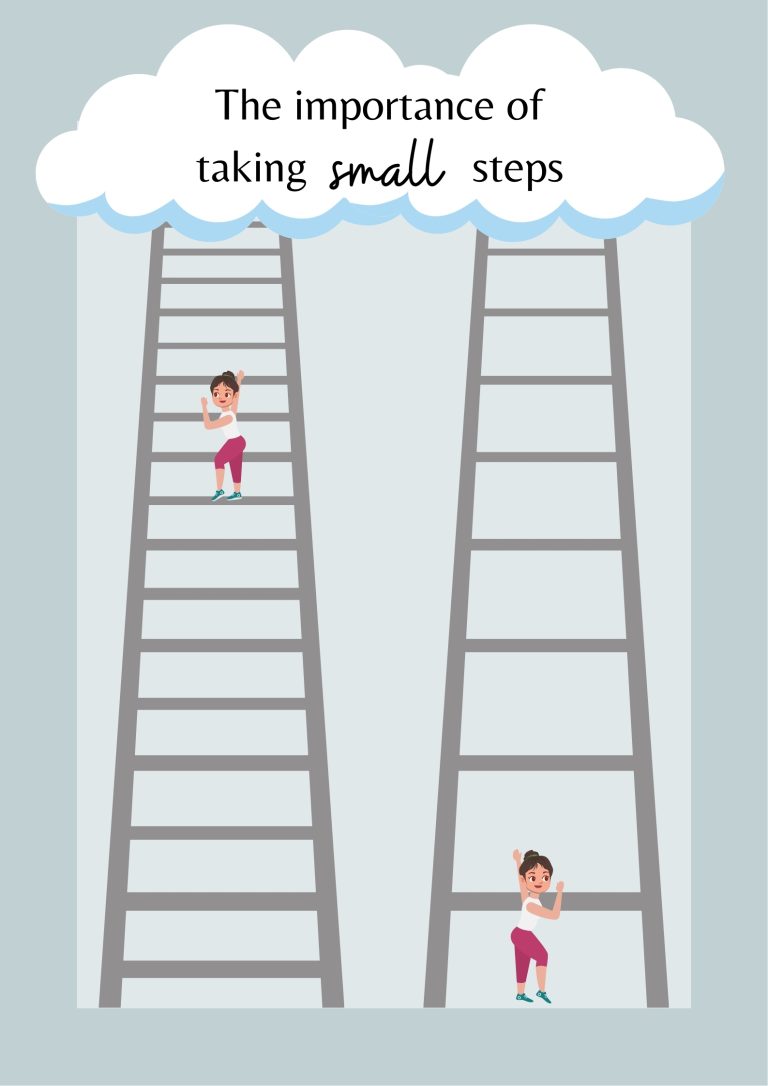 Two people climbing staircase steps on a clock, one moving fast and one slow, symbolizing that success is a process not a race.